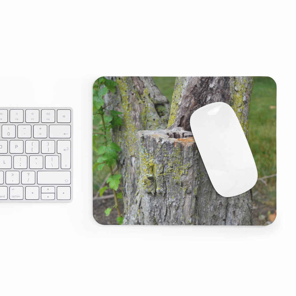 Tree Stump Mouse Pad featuring a unique tree stump design with a smooth Neoprene surface, ideal for home or office use.