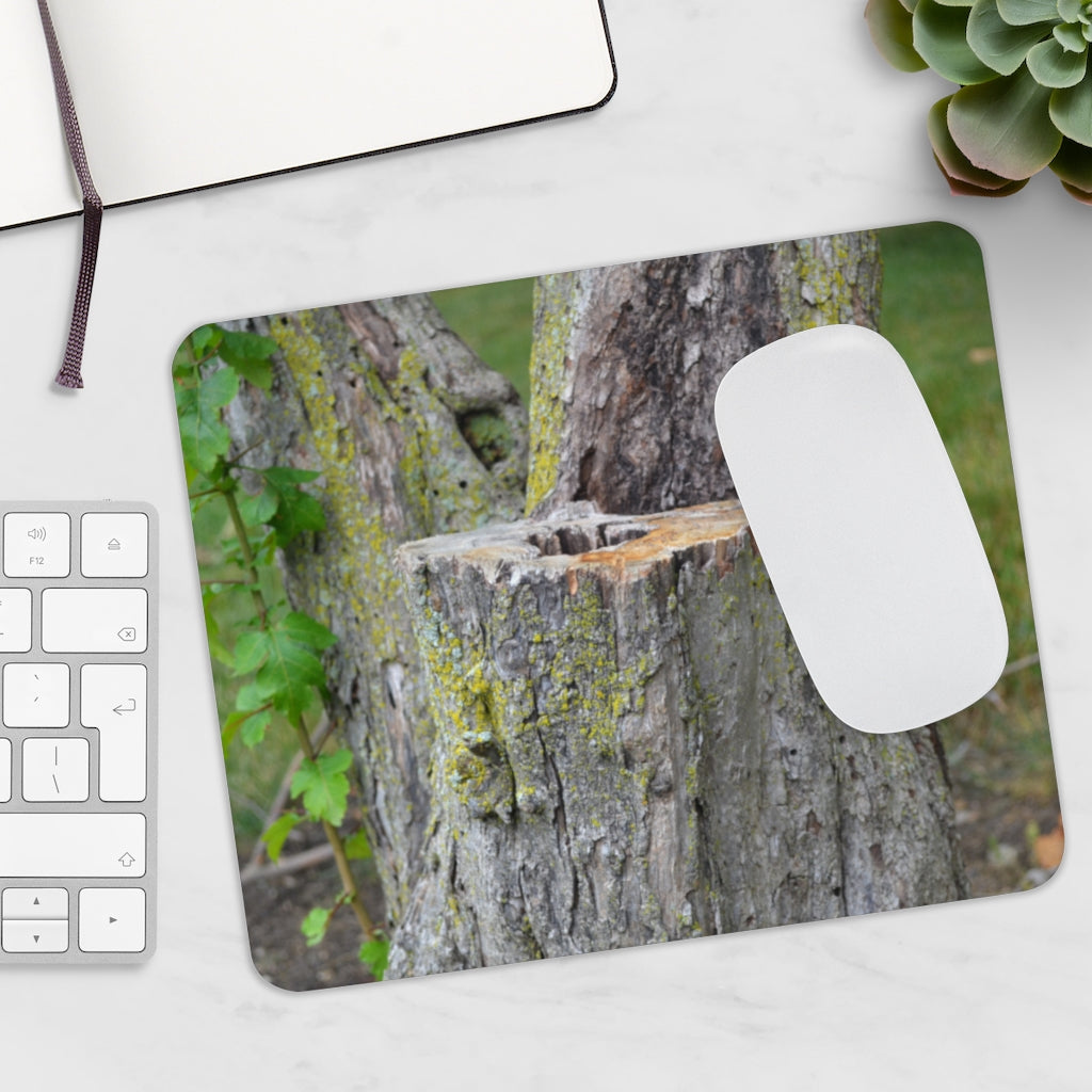 Tree Stump Mouse Pad featuring a unique tree stump design with a smooth Neoprene surface, ideal for home or office use.