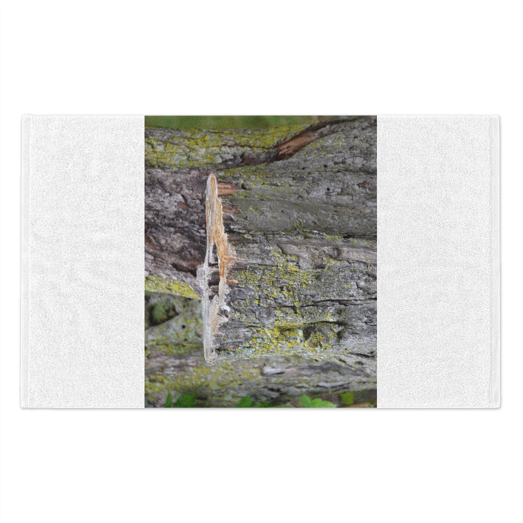 Tree Stump Rally Towel measuring 11x18 inches, featuring a soft cotton backing and printed mink polyester front, ideal for personalization.