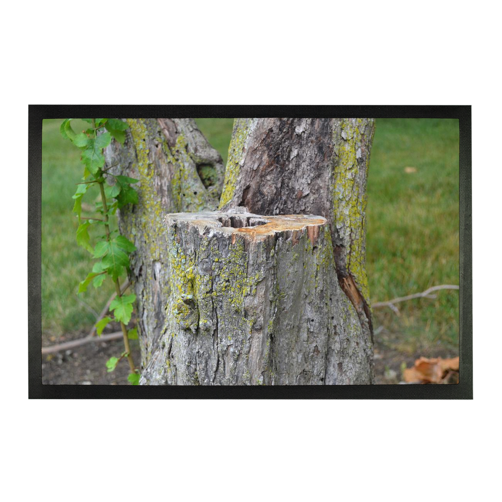 Tree Stump Sublimation Doormat showcasing a customizable design area on a durable rubber base.