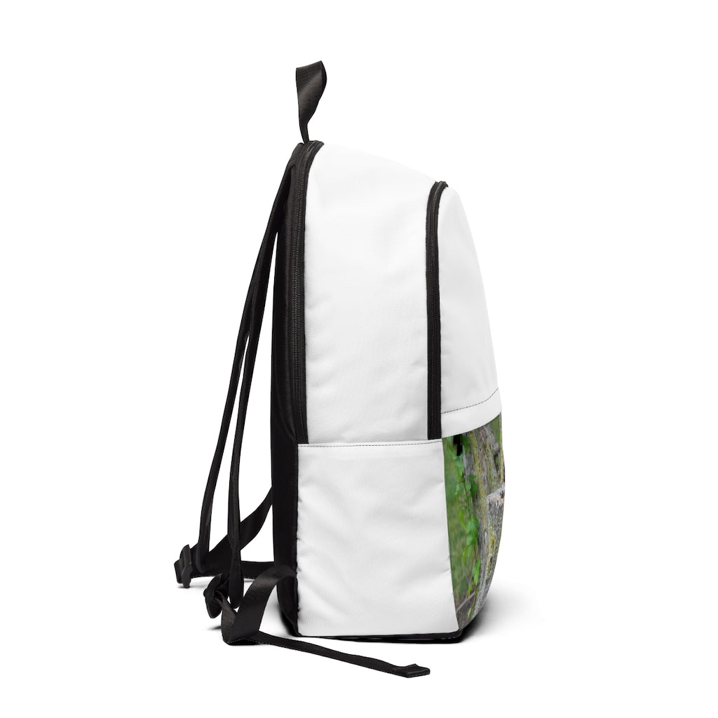 Tree Stump Unisex Fabric Backpack featuring a stylish design, padded back panel, and adjustable straps, perfect for school and outdoor use.