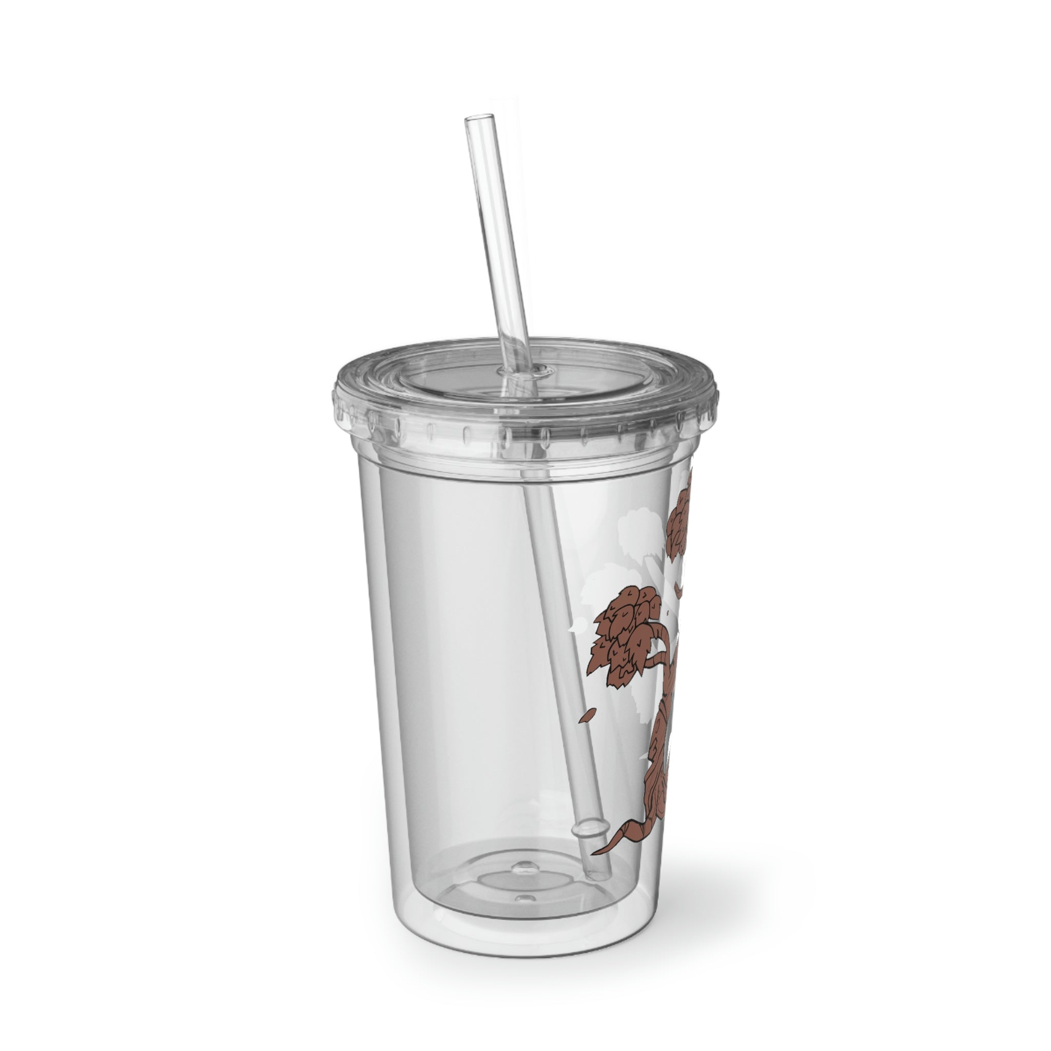 Tree Suave Acrylic Cup with double-wall insulation, featuring a customizable design and a straw, perfect for hot and cold beverages.