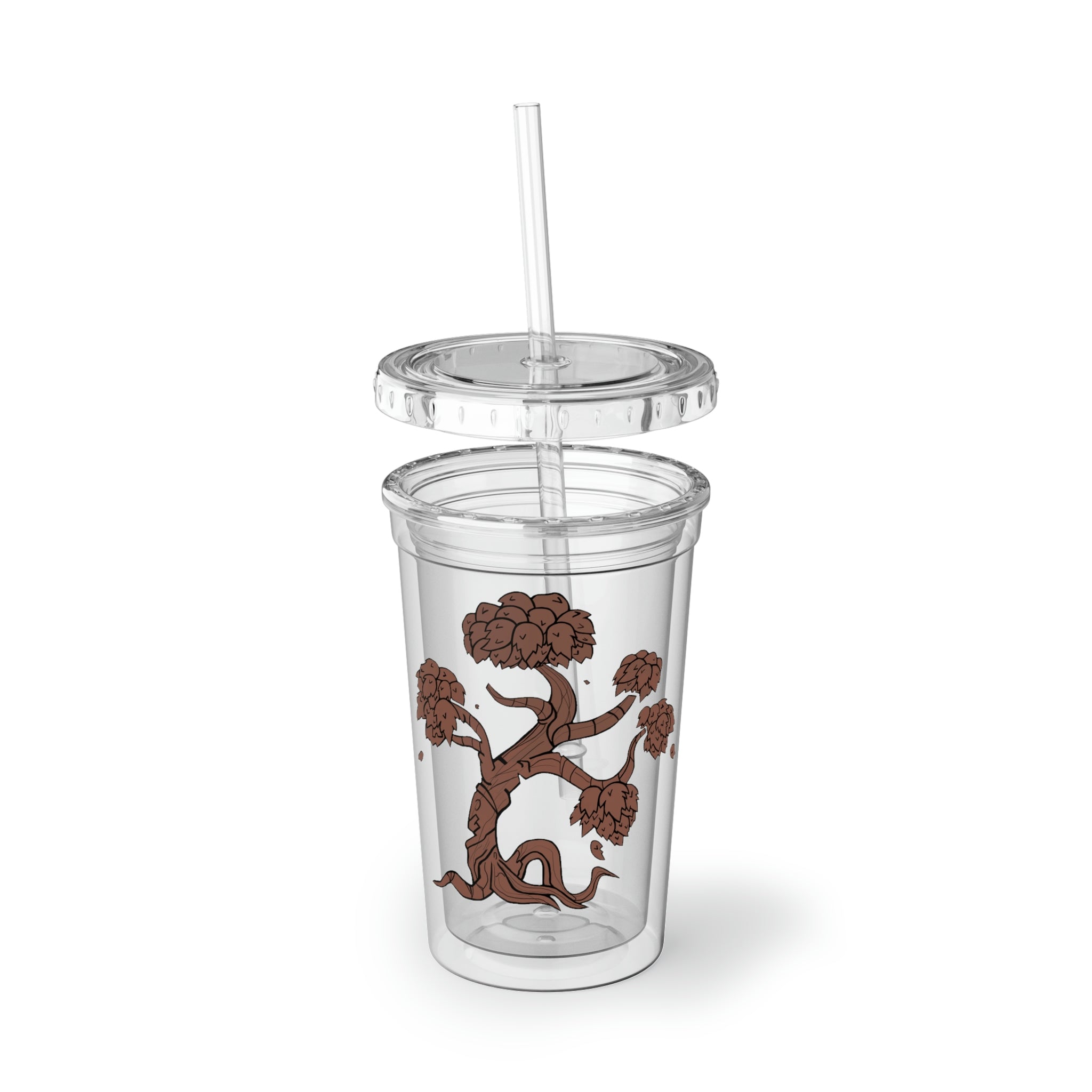 Tree Suave Acrylic Cup with double-wall insulation, featuring a customizable design and a straw, perfect for hot and cold beverages.