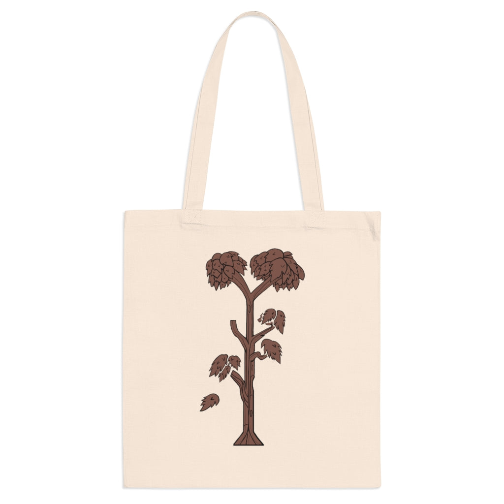 A stylish Tree Tote Bag made of 100% cotton, featuring long handles and cross stitching for durability, available in multiple colors.