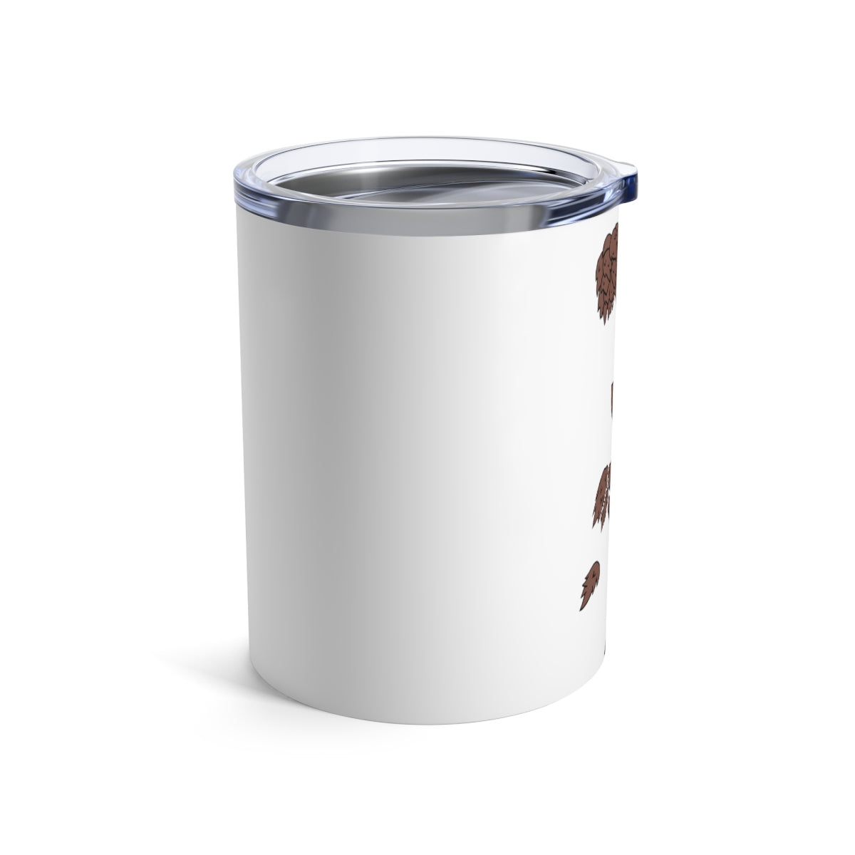 Tree Tumbler 10oz made of stainless steel with a see-thru plastic lid, showcasing its sleek design and rounded corners.