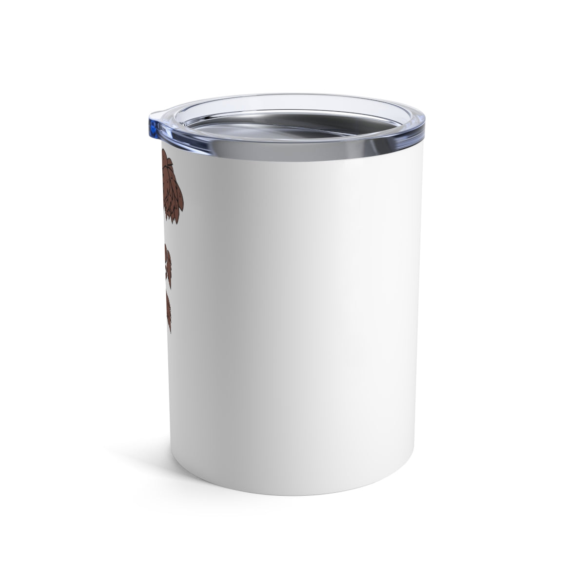 Tree Tumbler 10oz made of stainless steel with a see-thru plastic lid, showcasing its sleek design and rounded corners.