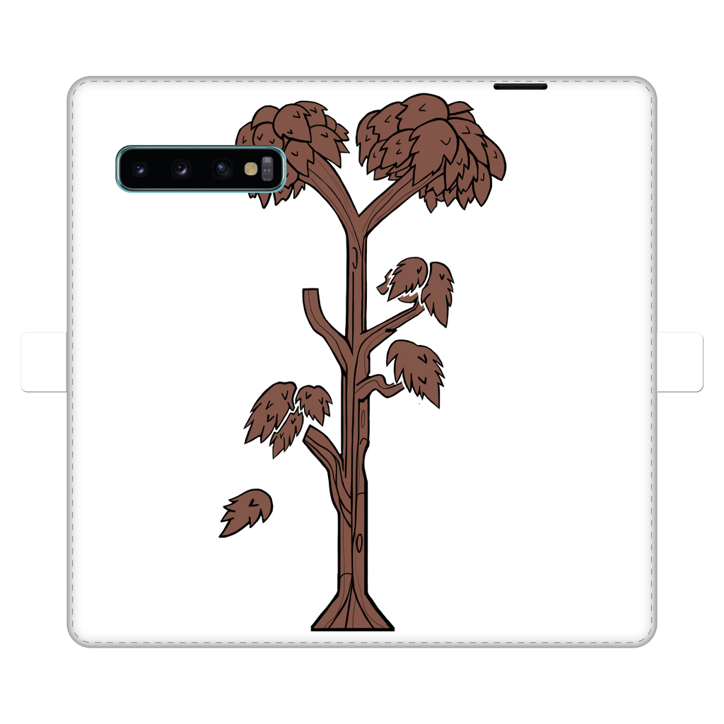 A stylish Trees Fully Printed Wallet Case featuring vibrant tree designs, made of faux leather with a magnetic closure, suitable for iPhone and Samsung models.