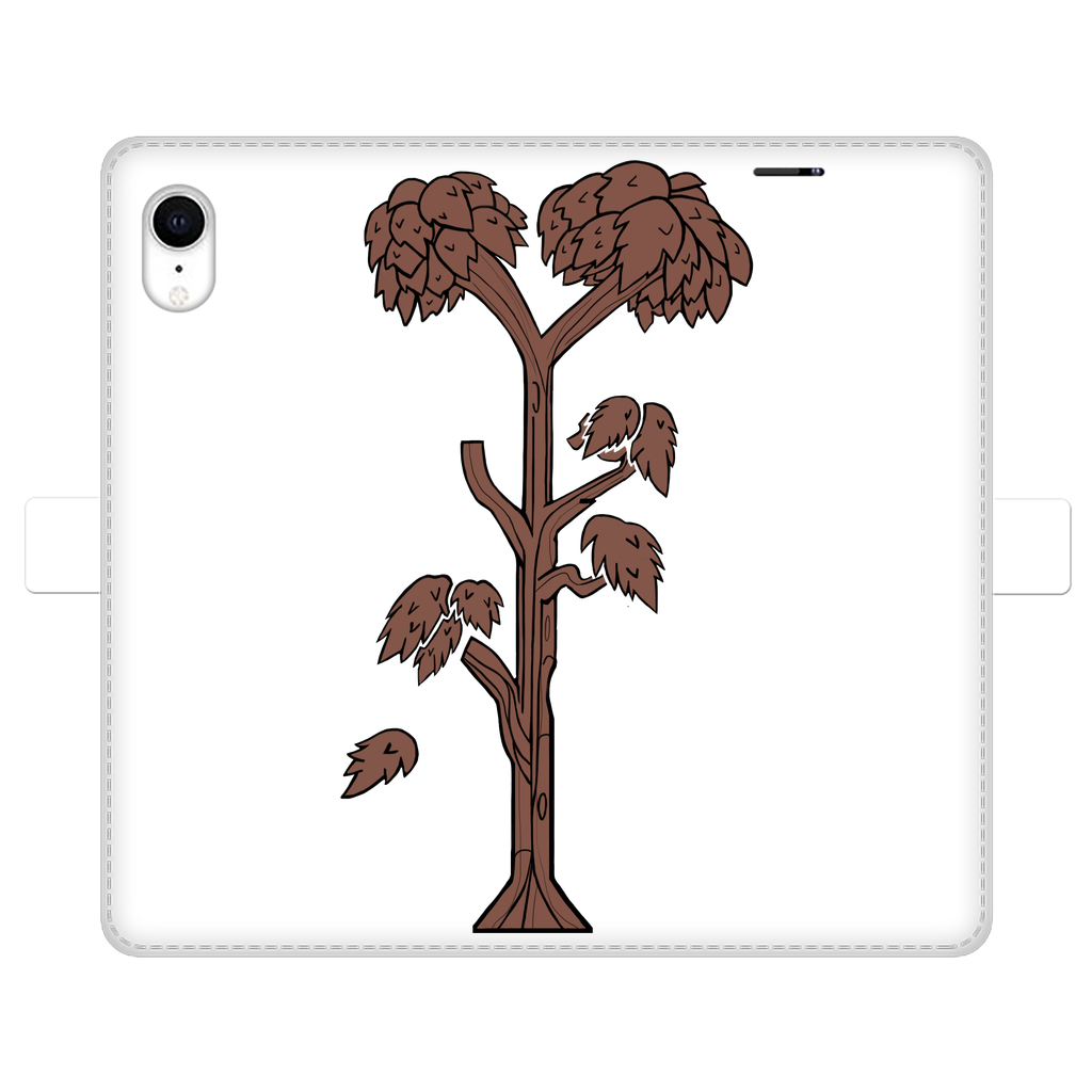 A stylish Trees Fully Printed Wallet Case featuring vibrant tree designs, made of faux leather with a magnetic closure, suitable for iPhone and Samsung models.