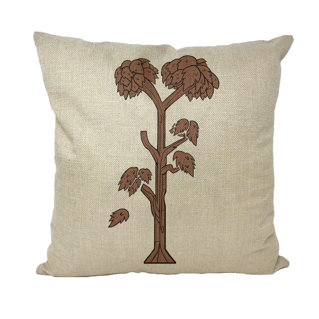 A collection of Trees Throw Pillows in various styles including linen, canvas, and suede, showcasing their vibrant designs and high-quality materials.