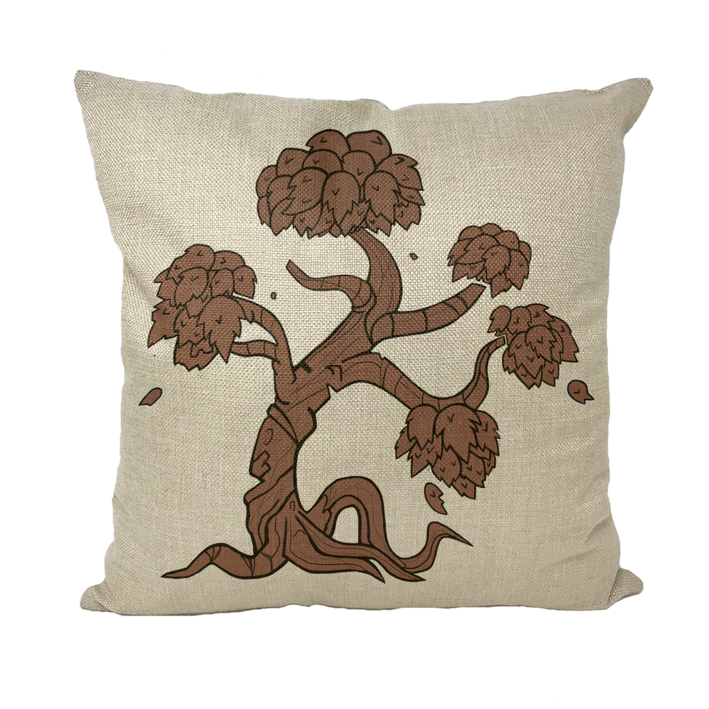 A collection of Trees Throw Pillows in various styles including linen, canvas, and suede, showcasing their vibrant designs and textures.