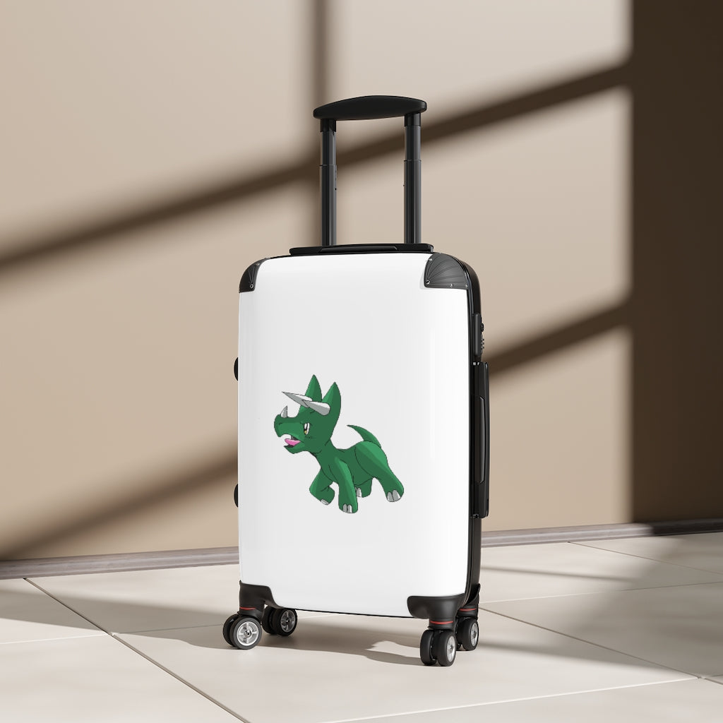 Treevetop Cabin Suitcase in faux leather with adjustable handle and double wheels, showcasing personalized artwork.