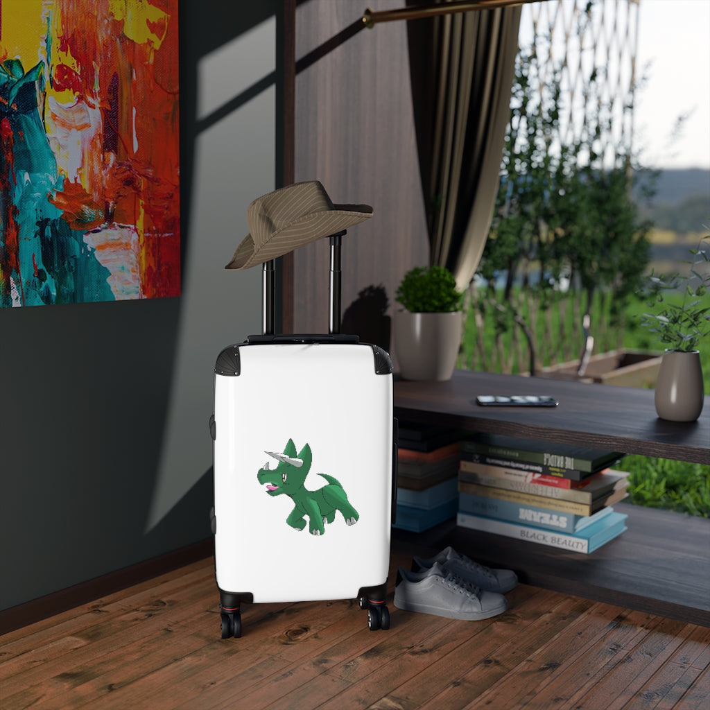 Treevetop Cabin Suitcase in faux leather with adjustable handle and double wheels, showcasing personalized artwork.