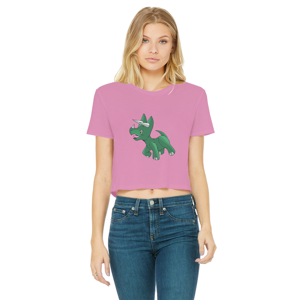 Treevetop Classic Women's Cropped Raw Edge T-Shirt in various colors, featuring a round neck and raw edge hem.