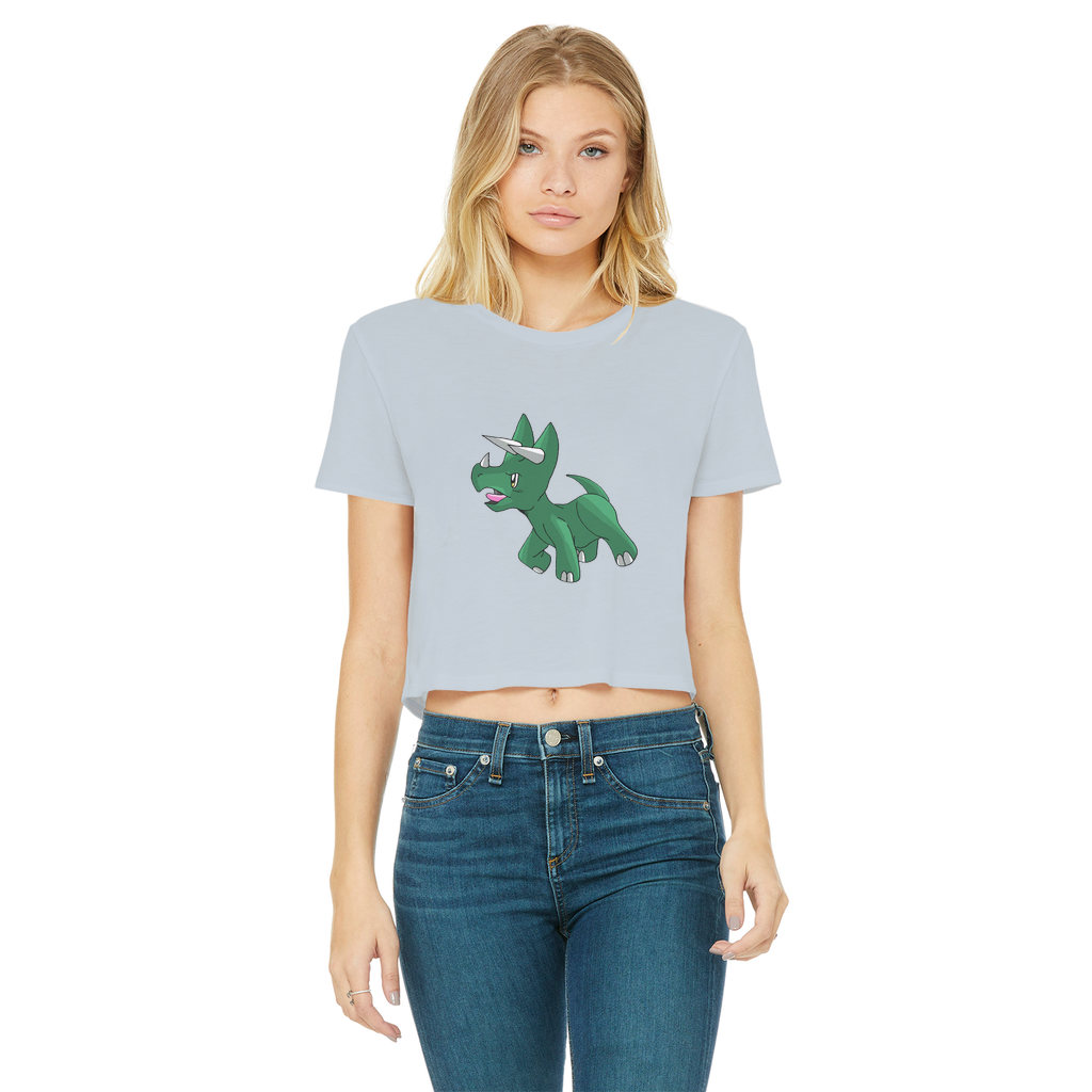 Treevetop Classic Women's Cropped Raw Edge T-Shirt in various colors, featuring a round neck and raw edge hem.