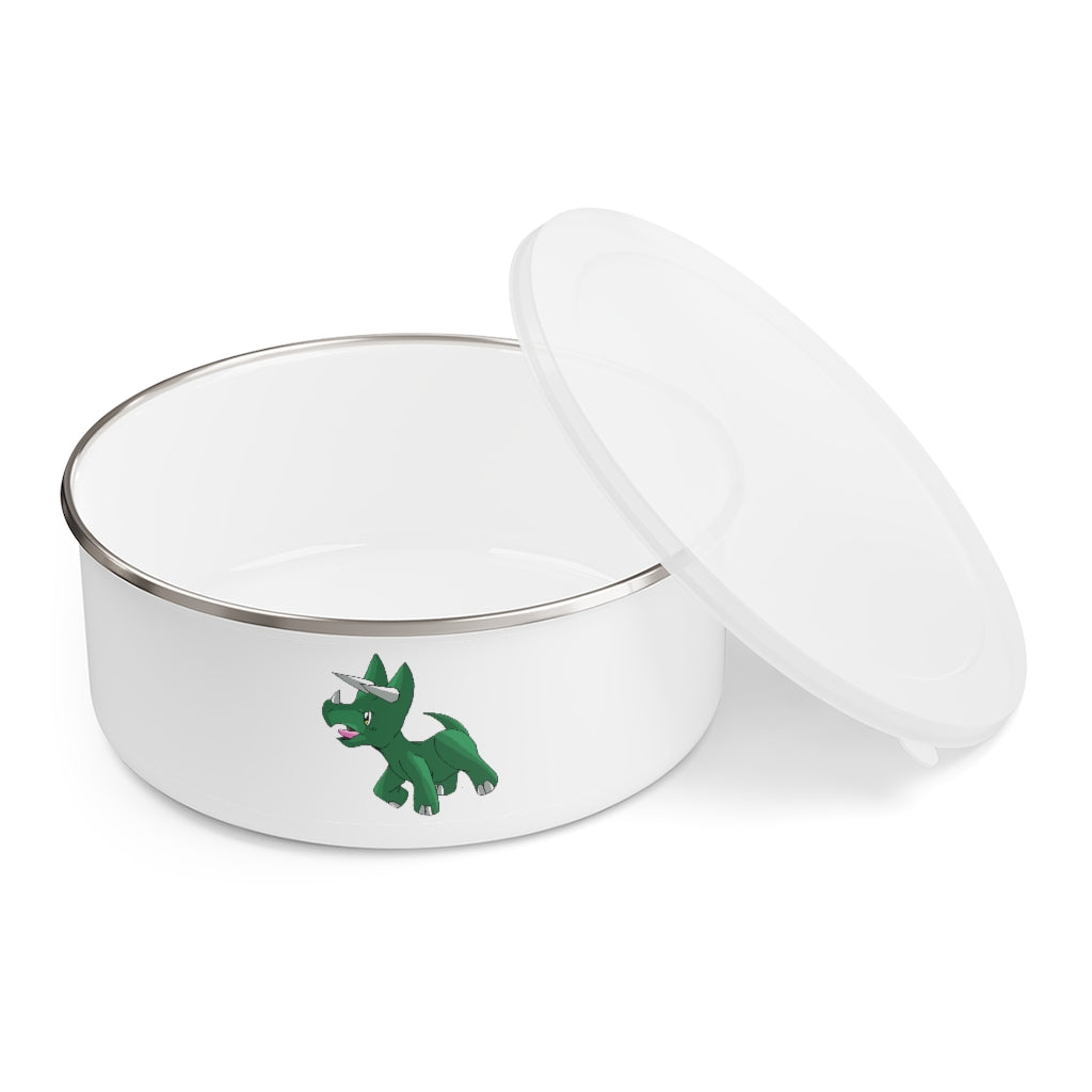 Treevetop Enamel Bowl in stylish design with translucent lid, showcasing its lightweight stainless steel construction.