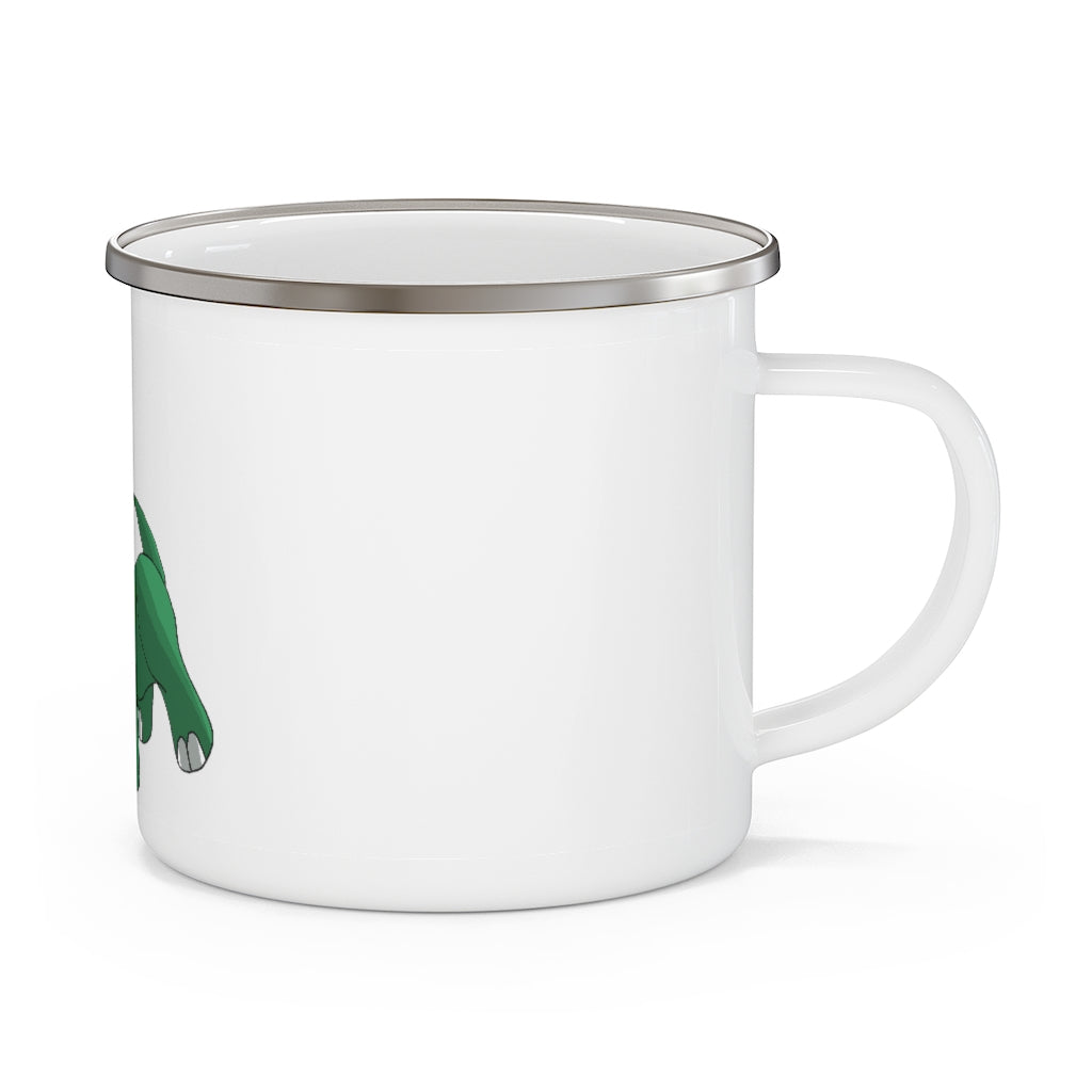 Treevetop Enamel Camping Mug with a C-handle, featuring a durable stainless steel design and customizable full-color printing.