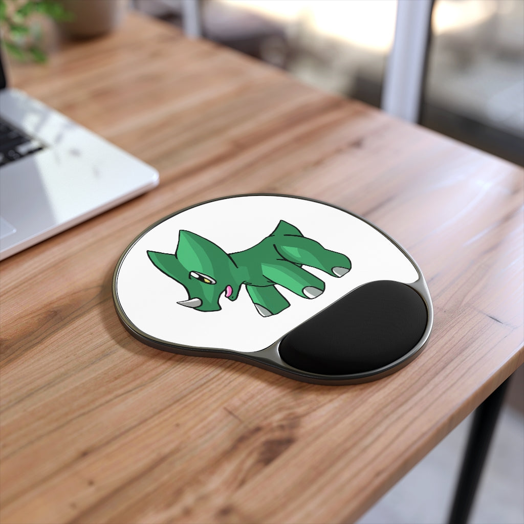 Treevetop Mouse Pad with ergonomic Memory Foam wrist rest and customizable neoprene insert, featuring a foot-shaped black plastic base.