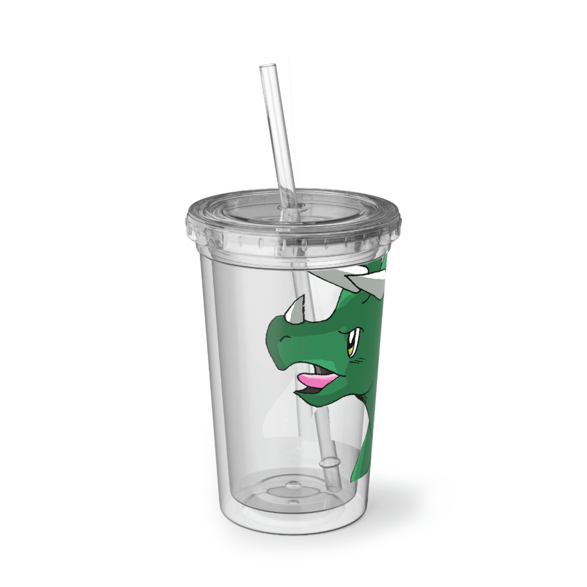 Treevetop Suave Acrylic Cup with double-wall insulation, featuring a plastic lid and straw, customizable with vibrant artwork.