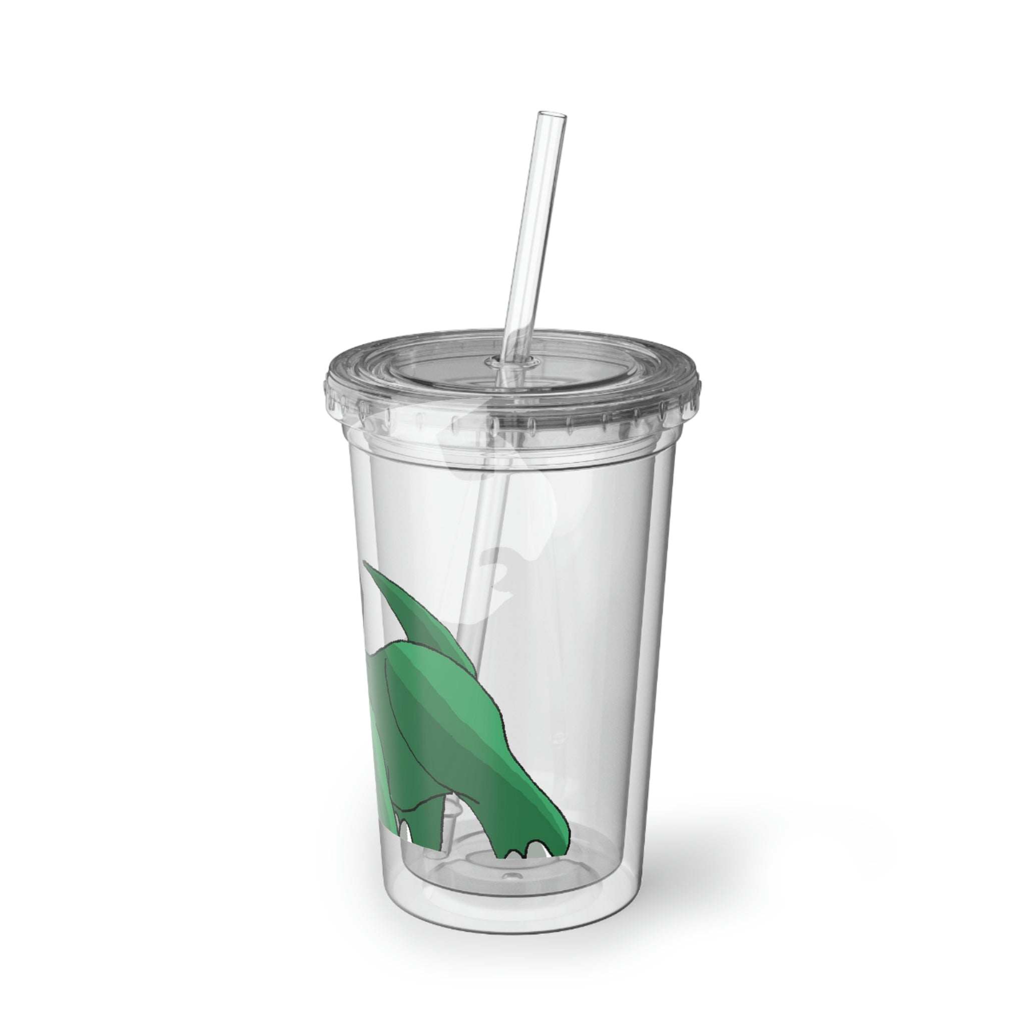 Treevetop Suave Acrylic Cup with double-wall insulation, featuring a plastic lid and straw, customizable with vibrant artwork.