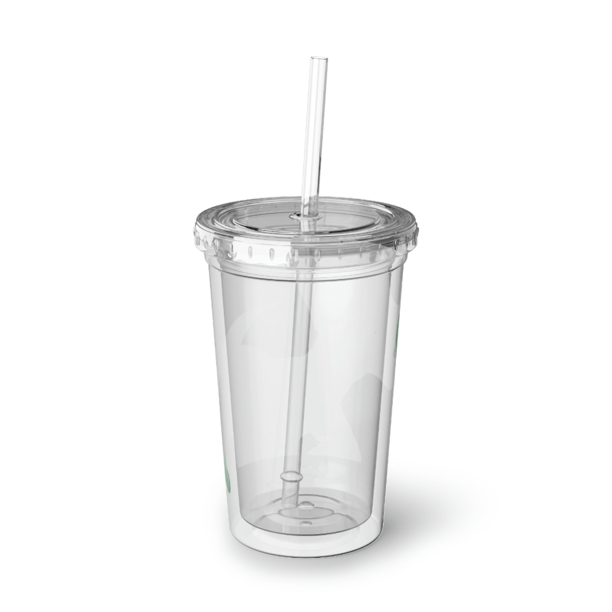 Treevetop Suave Acrylic Cup with double-wall insulation, featuring a plastic lid and straw, customizable with vibrant artwork.