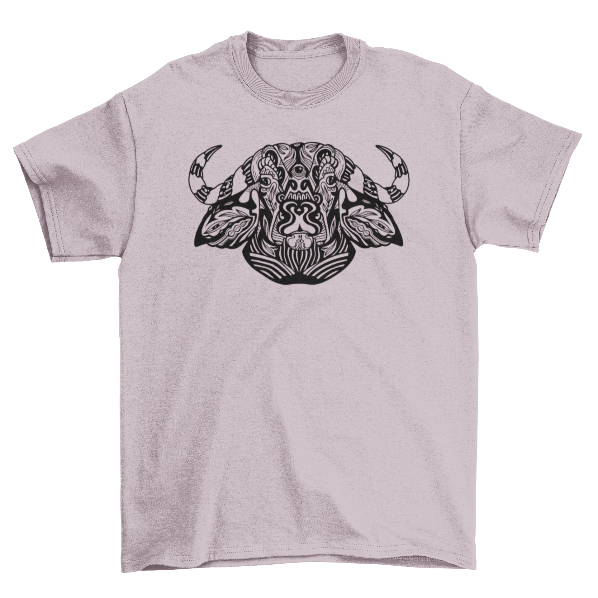 Tribal ox t-shirt design featuring a bold and artistic ox illustration in tribal patterns on a comfortable fabric.