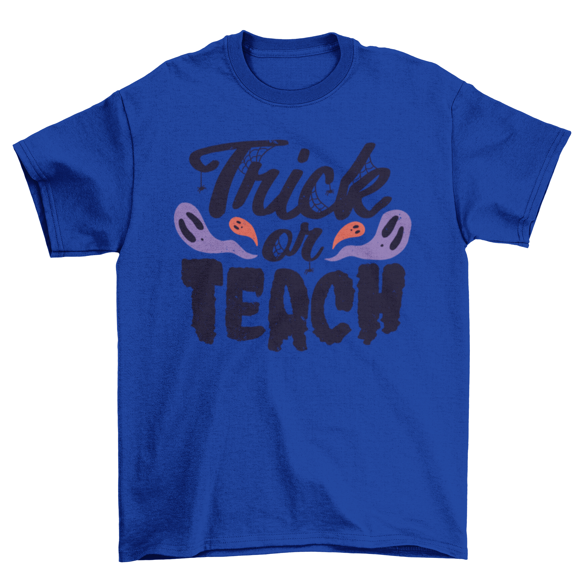 Trick or Teach Halloween t-shirt featuring a playful quote in vibrant colors, perfect for teachers and Halloween celebrations.