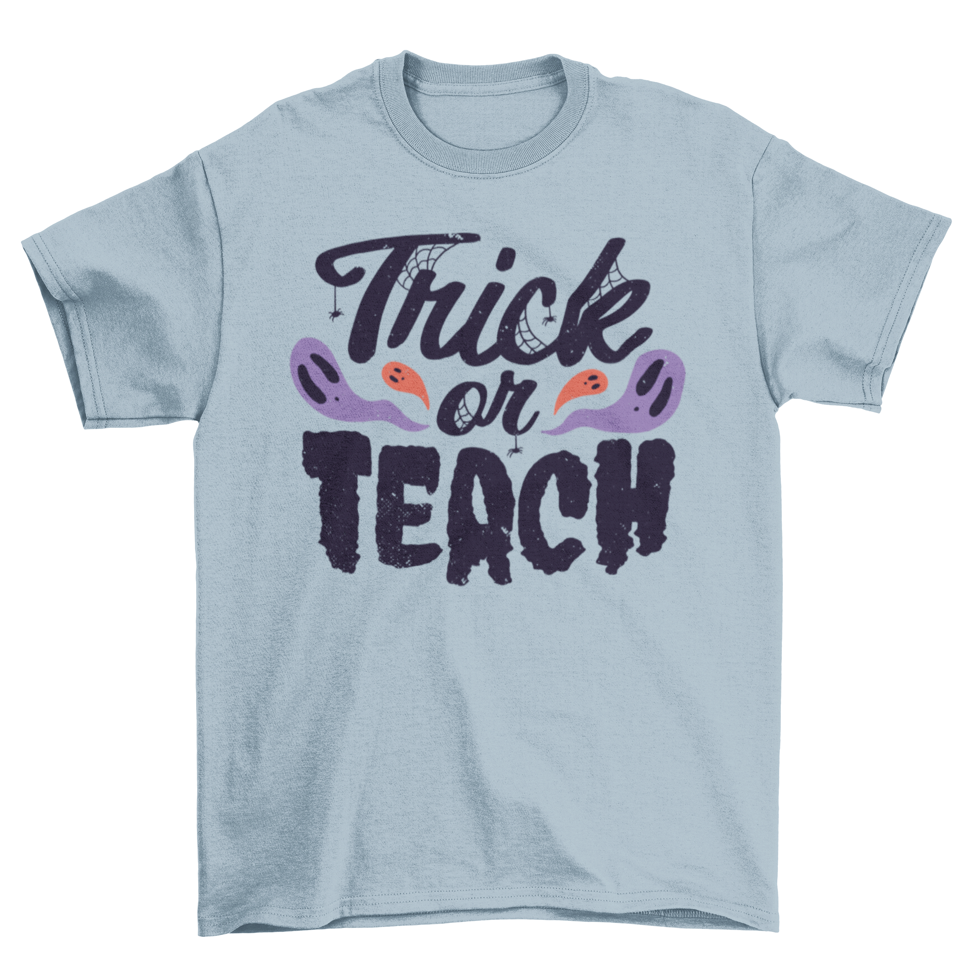 Trick or Teach Halloween t-shirt featuring a playful quote in vibrant colors, perfect for teachers and Halloween celebrations.