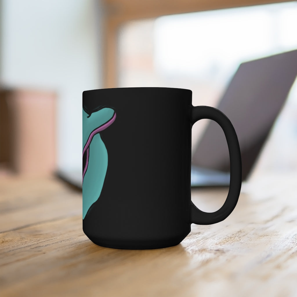 Troffle Black Mug 15oz, a stylish black ceramic mug with rounded corners and a C-handle, perfect for coffee and tea lovers.