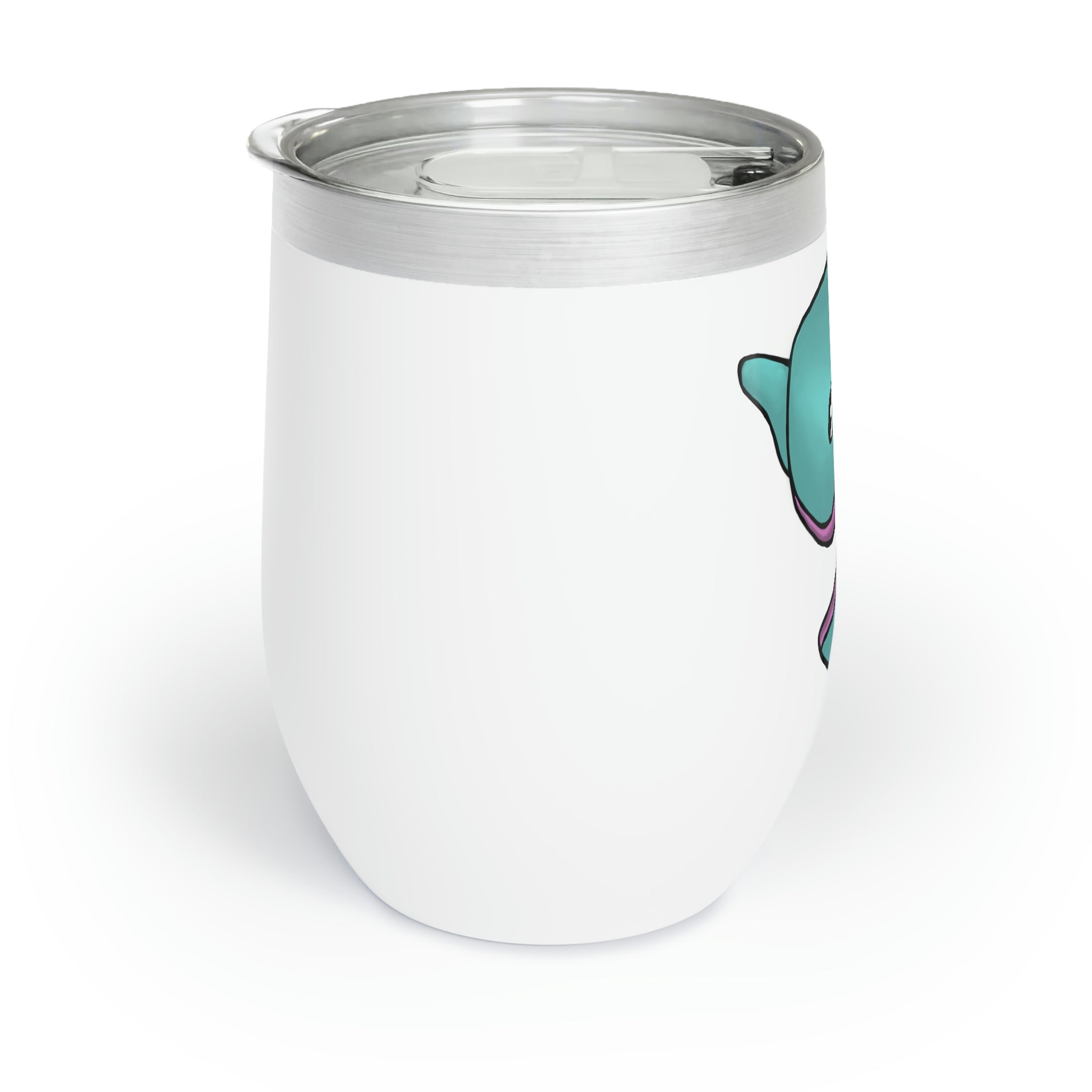 Troffle Chill Wine Tumbler in stainless steel with a customizable design, showcasing its double-insulated walls and stemless shape.