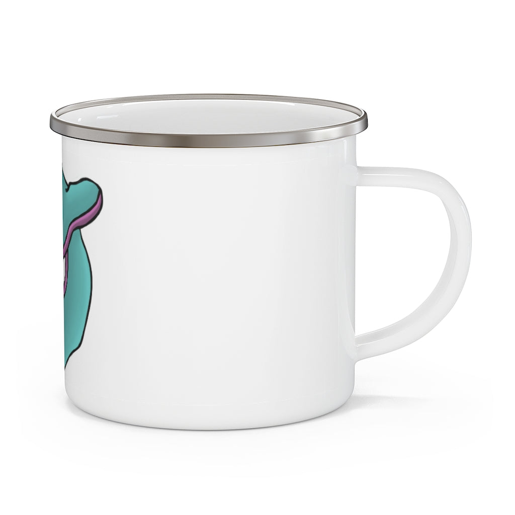 Troffle Enamel Camping Mug with a stylish design, featuring a C-handle and rounded corners, perfect for outdoor adventures.