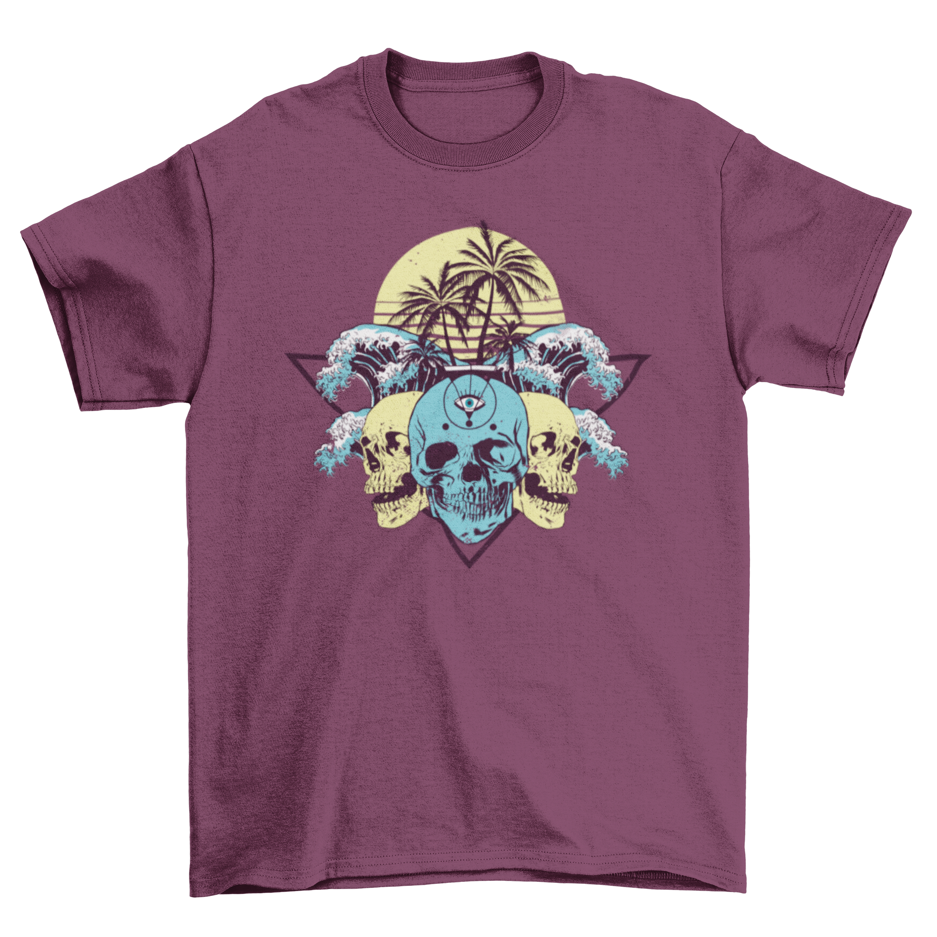 Tropical Skulls T-shirt featuring a detailed skull illustration surrounded by tropical elements.