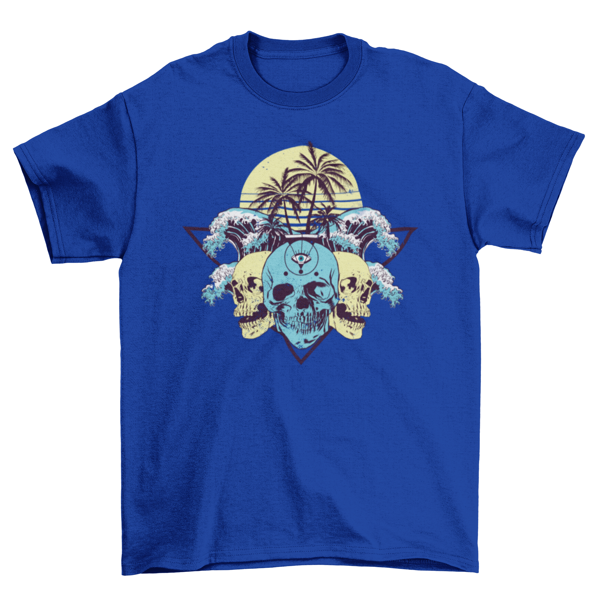 Tropical Skulls T-shirt featuring a detailed skull illustration surrounded by tropical elements.