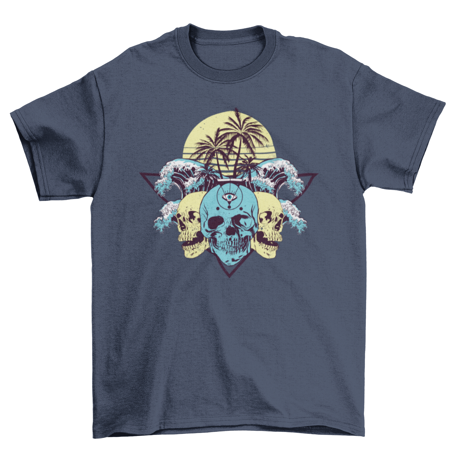 Tropical Skulls T-shirt featuring a detailed skull illustration surrounded by tropical elements.