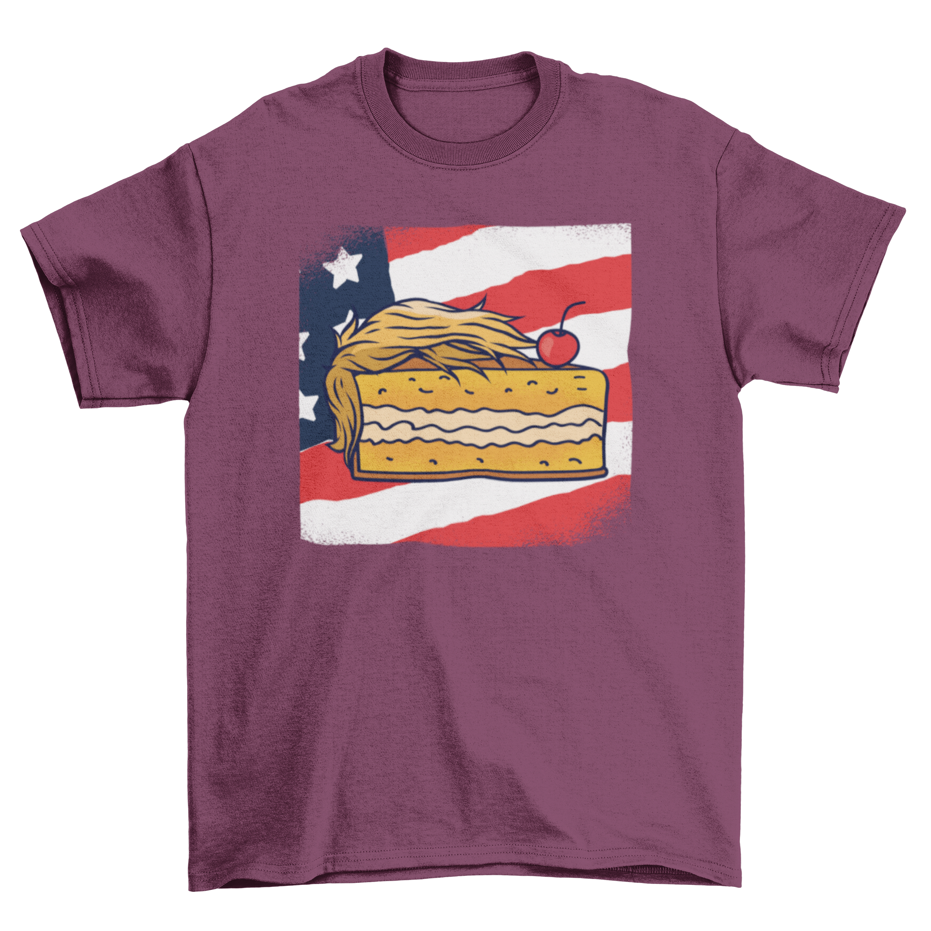 Trump Pie T-Shirt featuring a pumpkin pie with Trump hairstyle and American flag design.