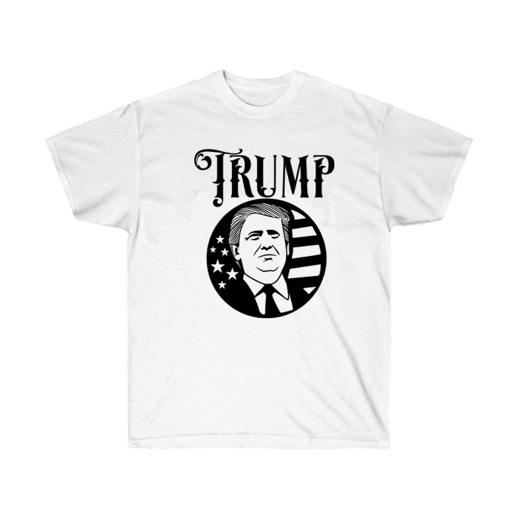 A comfortable Trump Political T-Shirt made from 100% soft cotton, featuring a vibrant vinyl print design, suitable for unisex wear.