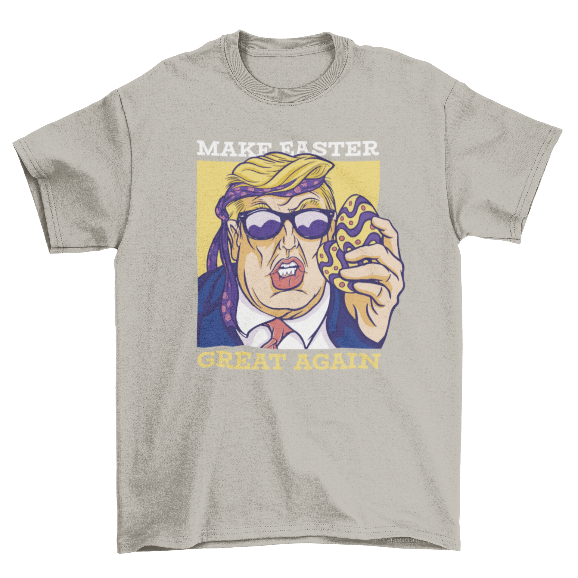 Donald Trump t-shirt featuring colorful Easter eggs and the quote 'Make Easter Great Again'.