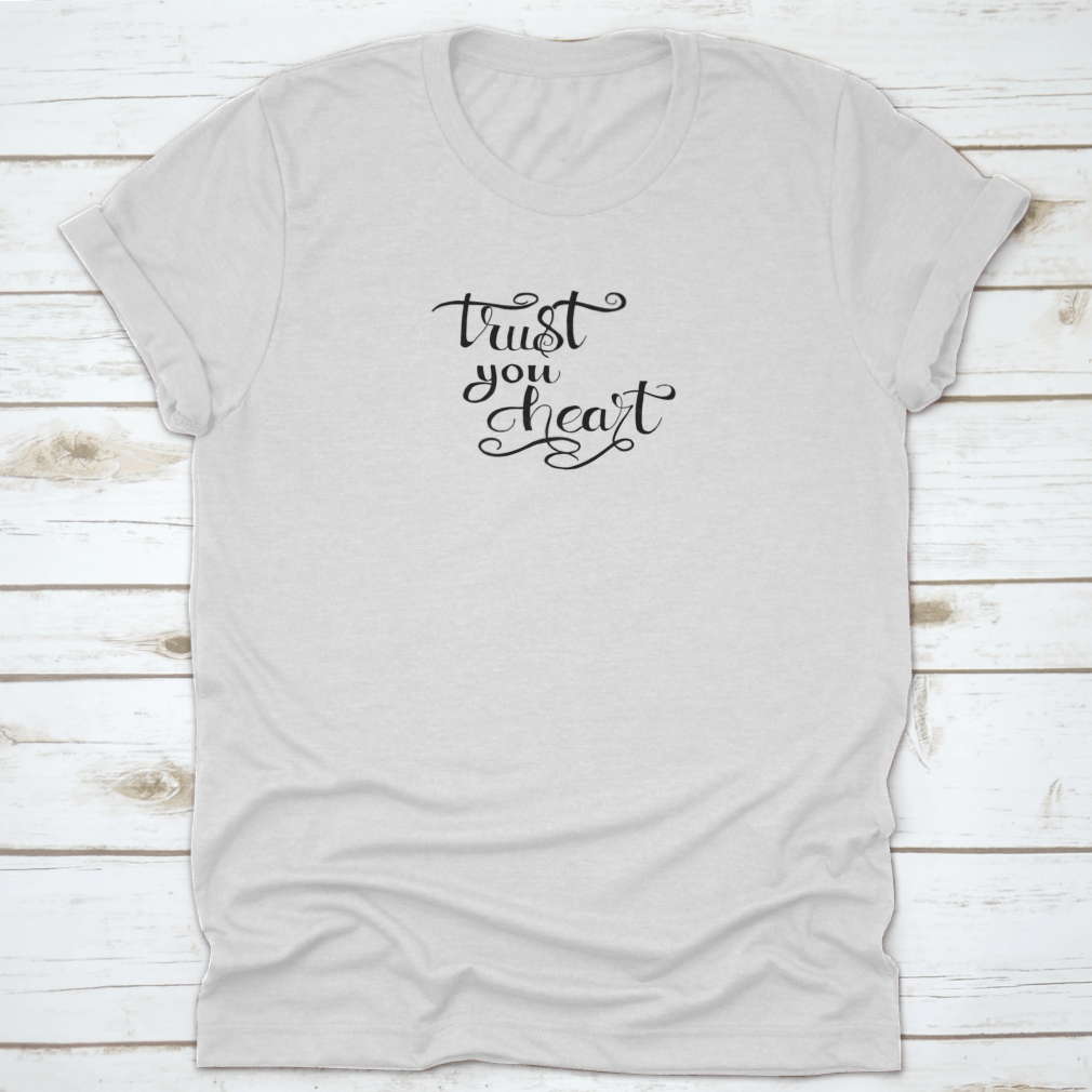 Trust You Heart Inscription featuring hand-drawn brush calligraphy on a soft cotton fabric, showcasing modern ink artistry.