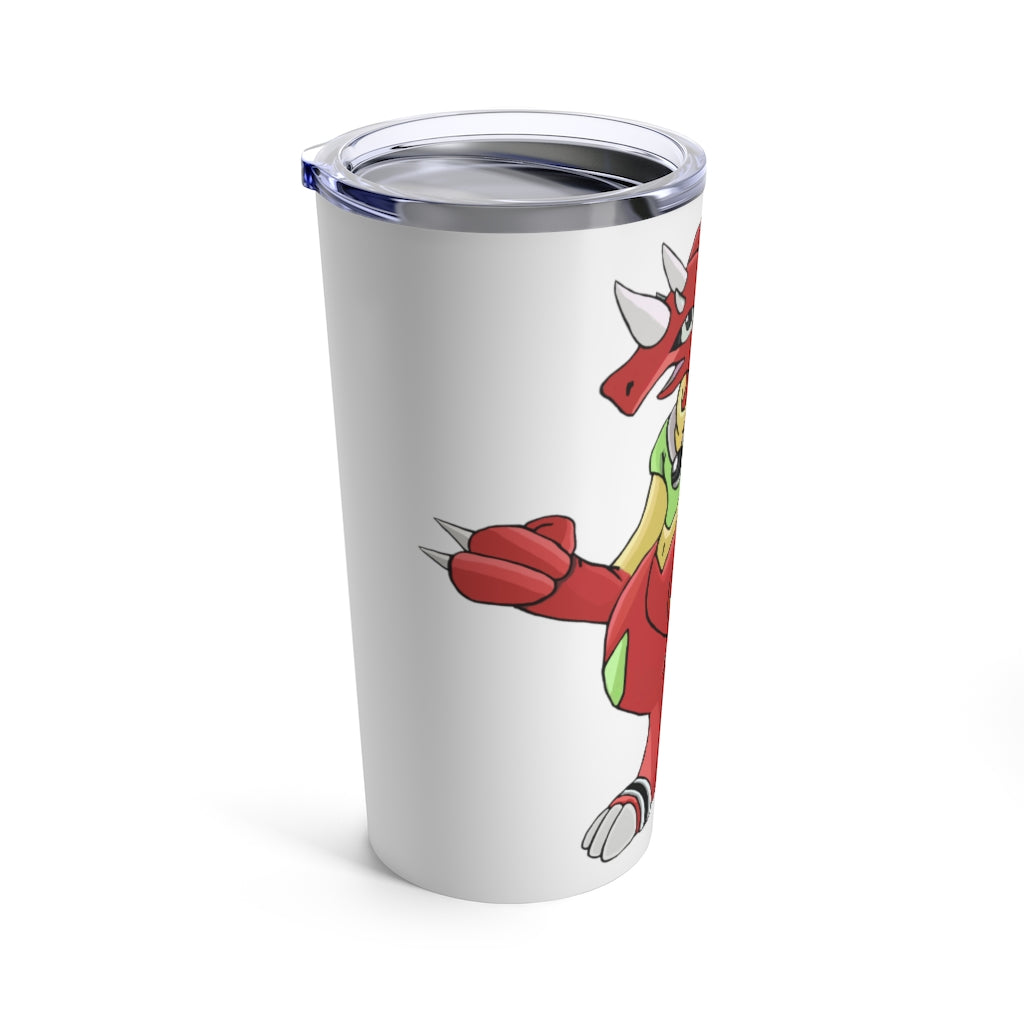 Tsoskibird Tumbler 20oz in stainless steel with a see-thru plastic lid, showcasing its sleek design and rounded corners.