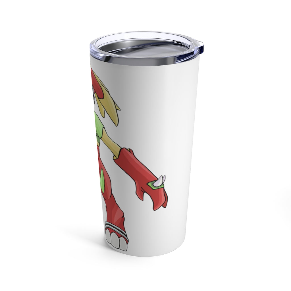 Tsoskibird Tumbler 20oz in stainless steel with a see-thru plastic lid, showcasing its sleek design and rounded corners.