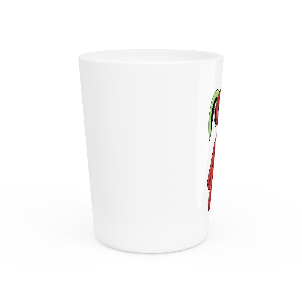 A personalized Tsosti Shot Glass with a white ceramic finish, showcasing its elegant design and customizable features.