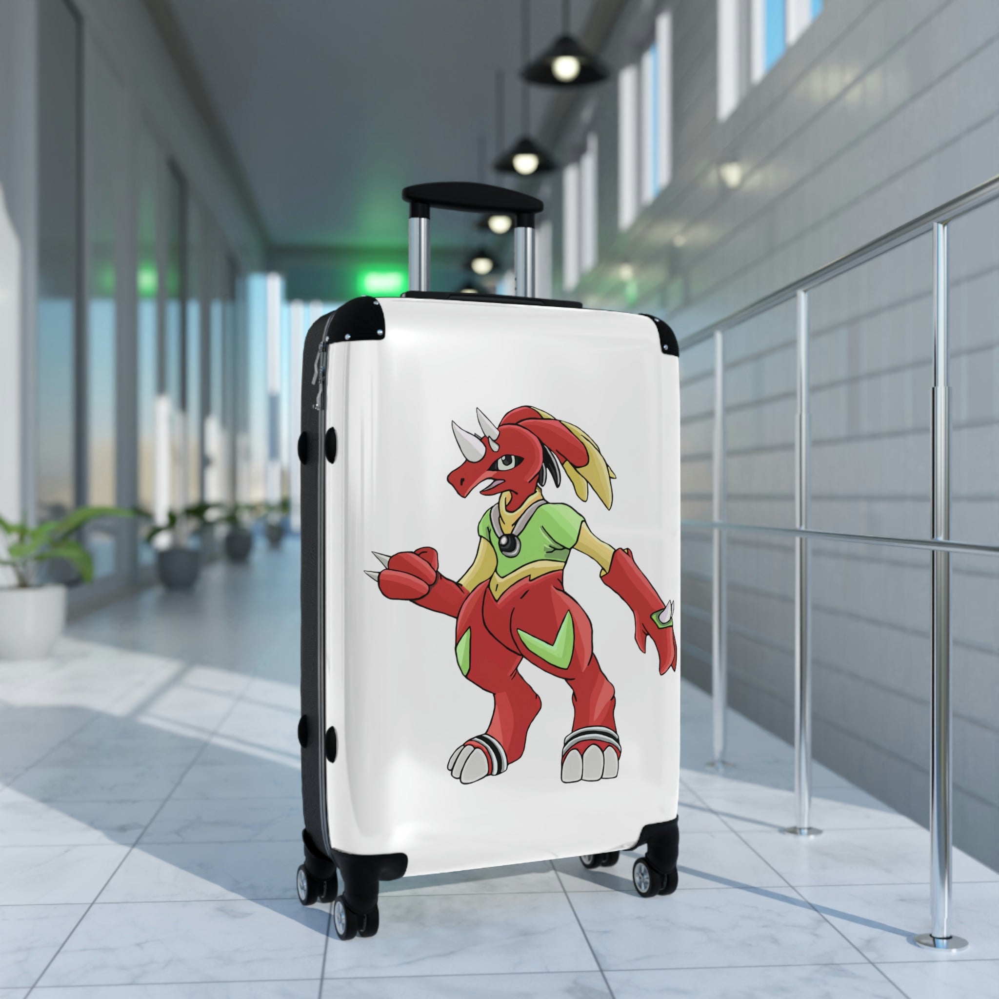 Tsostibird Cabin Suitcase featuring a personalized design, lightweight polycarbonate front, and ABS back, with adjustable handle and 360° swivel wheels.