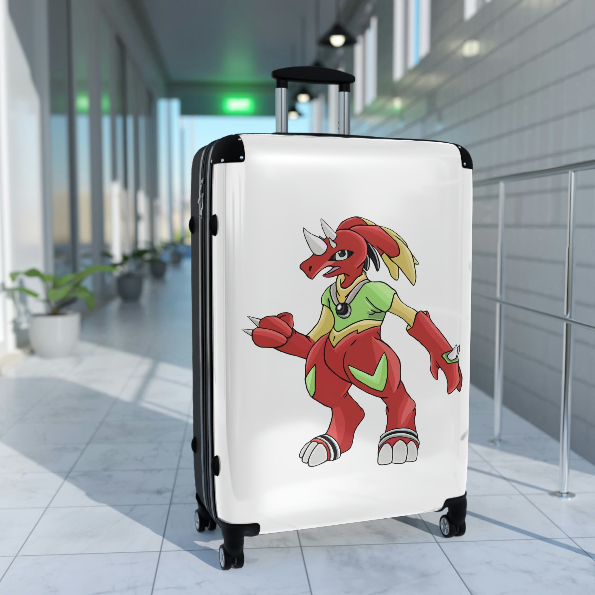 Tsostibird Cabin Suitcase featuring a personalized design, lightweight polycarbonate front, and ABS back, with adjustable handle and 360° swivel wheels.