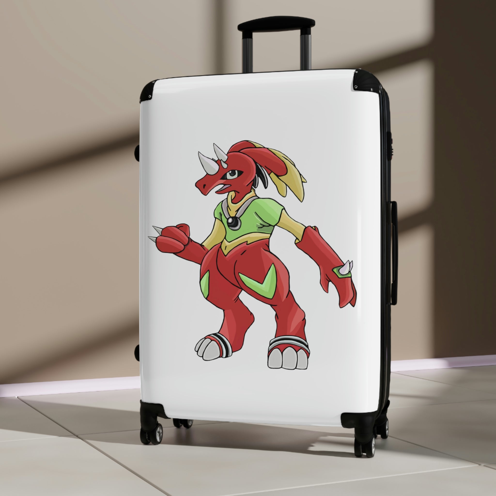 Tsostibird Cabin Suitcase featuring a personalized design, lightweight polycarbonate front, and ABS back, with adjustable handle and 360° swivel wheels.