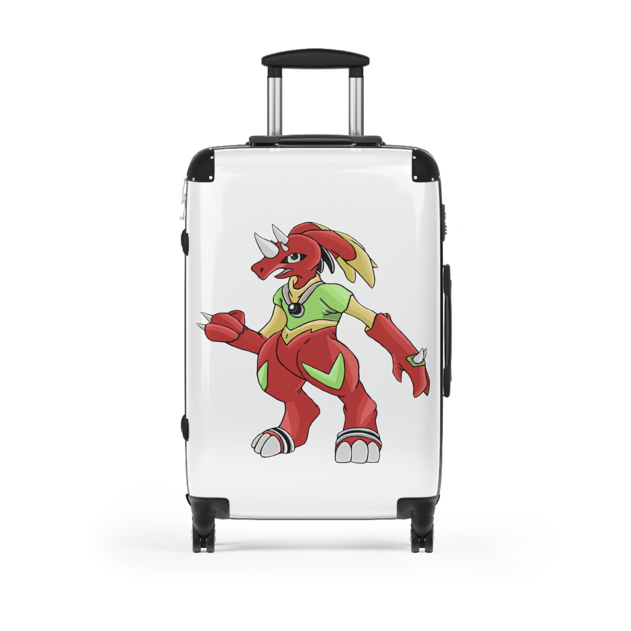 Tsostibird Cabin Suitcase featuring a personalized design, lightweight polycarbonate front, and ABS back, with adjustable handle and 360° swivel wheels.