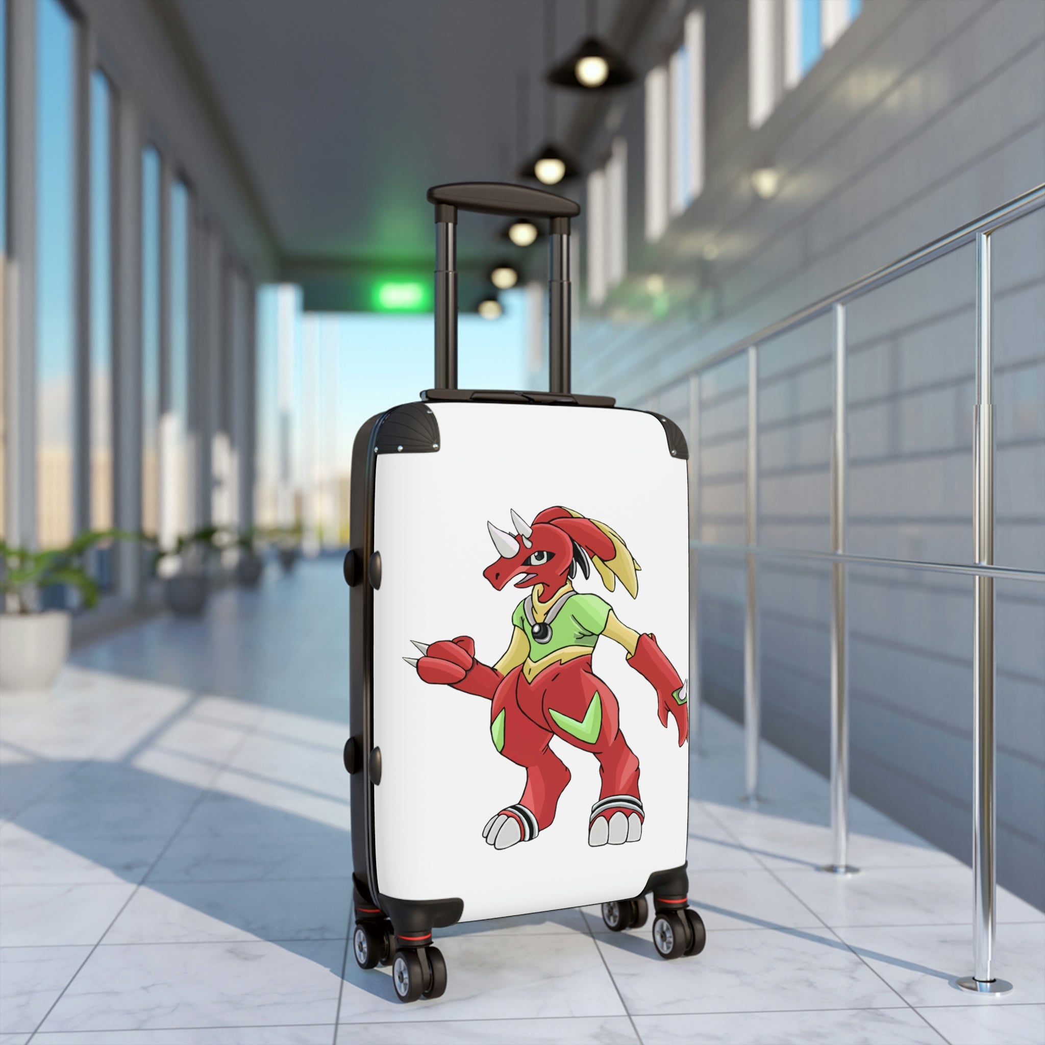 Tsostibird Cabin Suitcase featuring a personalized design, lightweight polycarbonate front, and ABS back, with adjustable handle and 360° swivel wheels.