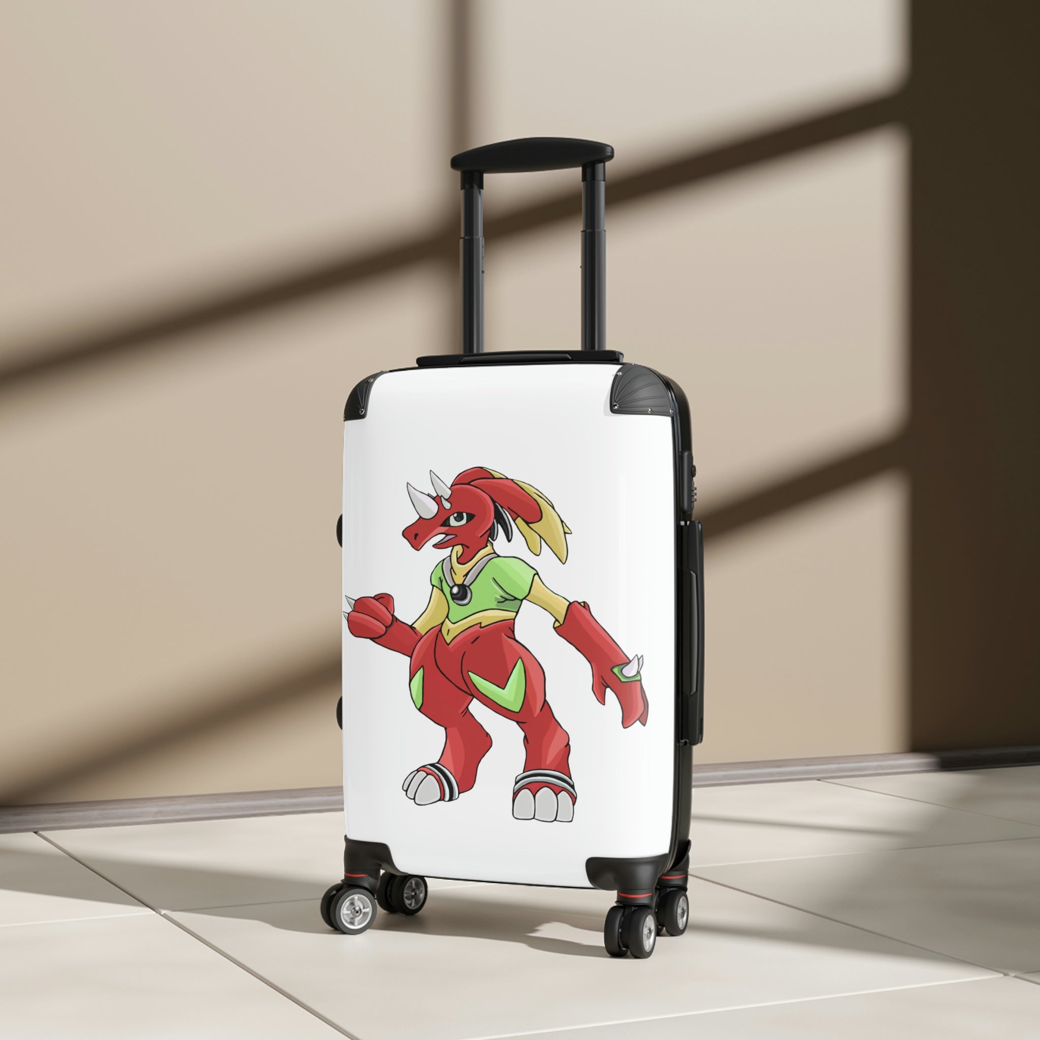 Tsostibird Cabin Suitcase featuring a personalized design, lightweight polycarbonate front, and ABS back, with adjustable handle and 360° swivel wheels.