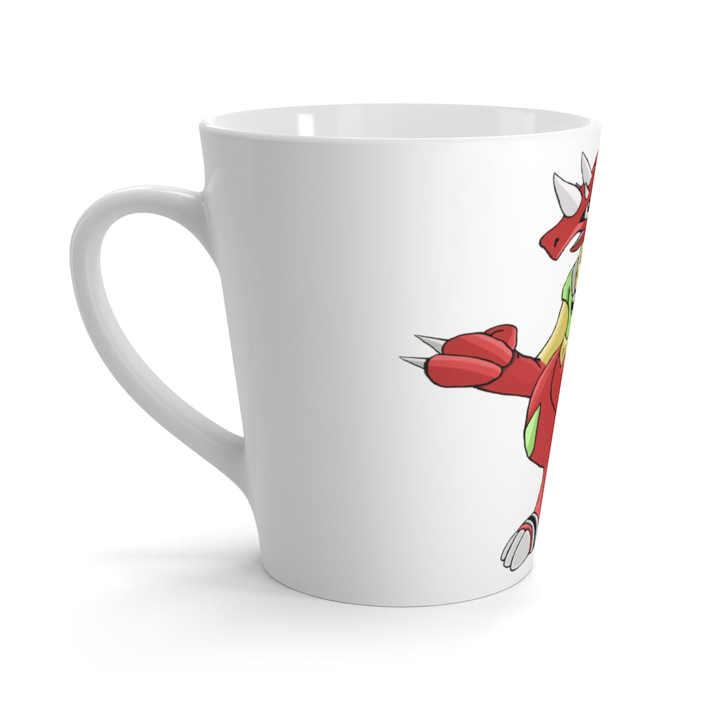 Tsostibird Latte Mug in white ceramic with rounded corners and C-handle, showcasing vibrant sublimation print.