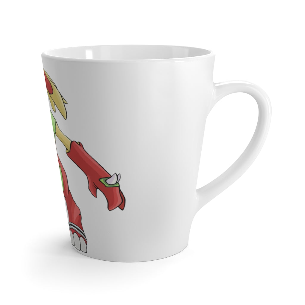 Tsostibird Latte Mug in white ceramic with rounded corners and C-handle, showcasing vibrant sublimation print.