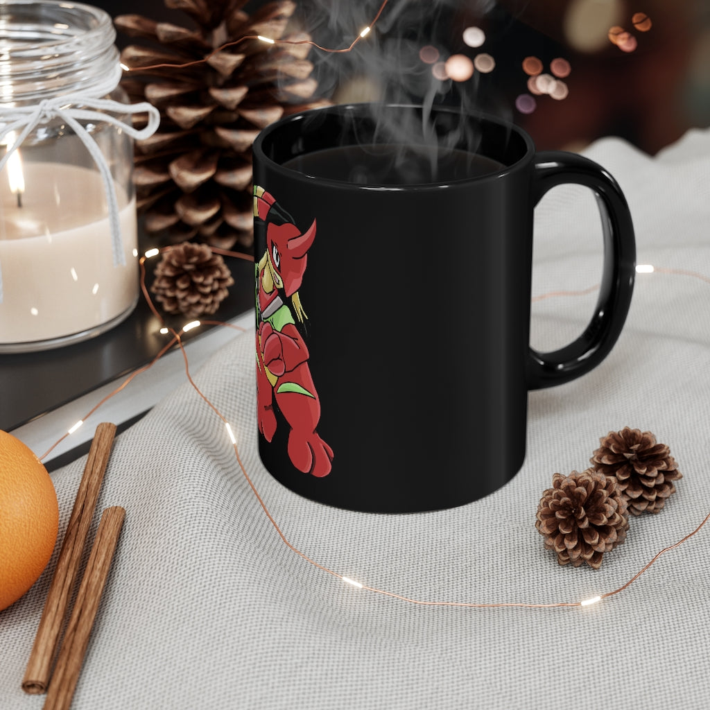 Tsostichan 11oz black ceramic mug with a C-handle, perfect for coffee, tea, or hot chocolate.