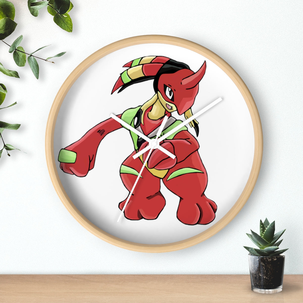 Tsostichan Wall Clock featuring a wooden frame and plexiglass face, designed for indoor use with a silent mechanism.